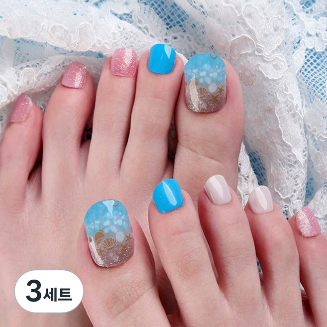 프라벨 붙히는 셀프 젤페디 스티커 패치 12종, 06 오션블루, 3세트