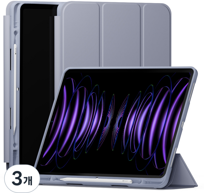 신지모루 스마트커버 펜슬 수납 태블릿 케이스, 라벤더 퍼플, 3개