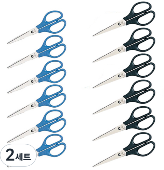 델리 사무용 가위 E0603 170mm 2종 x 6p 세트, 블랙, 블루, 2세트