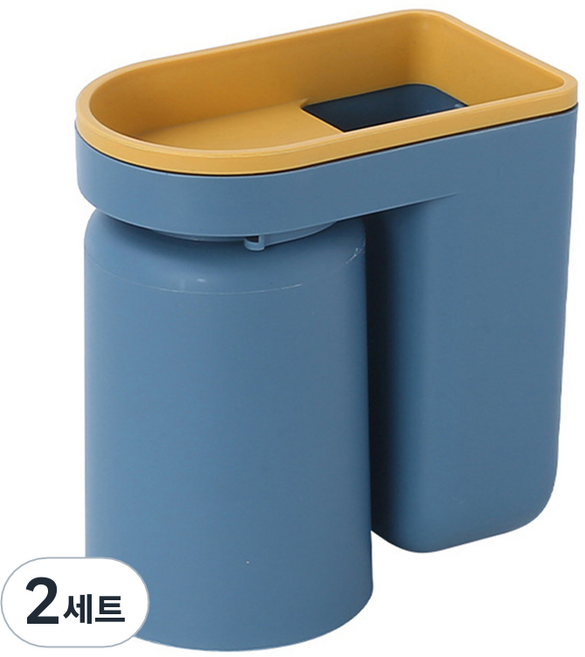 무타공 벽걸이 칫솔꽂이 양치컵, 블루, 2세트