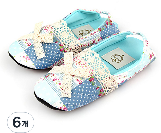 겨울 로맨틱 퀄트 실내화, 블루, 6개