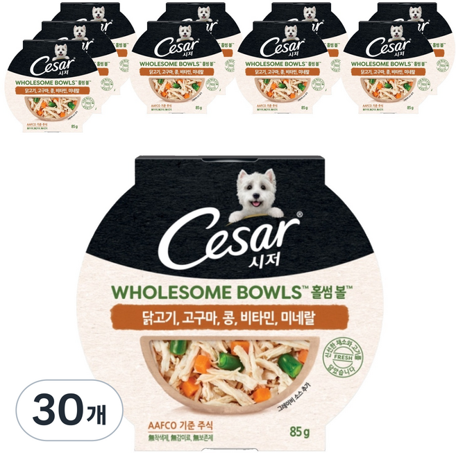 시저 1세 이상 강아지 홀썸볼 습식사료, 닭, 85g, 30개