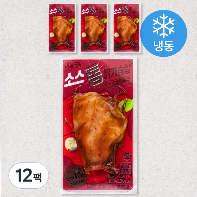 맛있닭 소스 통 닭가슴살 매콤바베큐 (냉동), 100g, 1개입, 12개