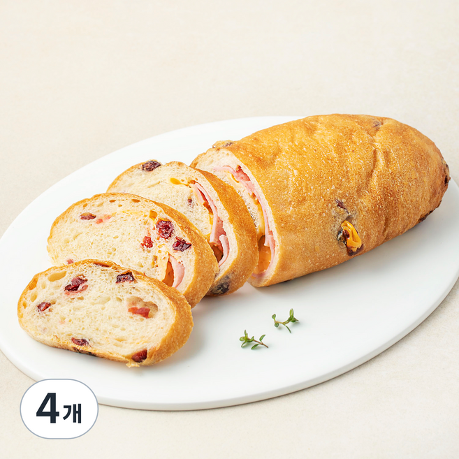 브로드카세 브런치콜렉션 발효종 크렌베리 햄 치즈 치아바타, 400g, 4개, 1개입