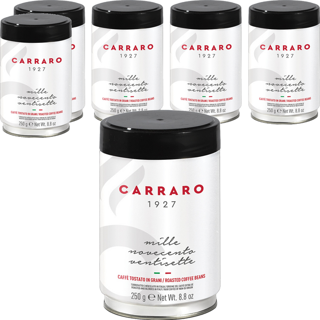 CARRARO 義大利 1927專業義式罐裝咖啡豆 中焙 100%阿拉比卡, 250g, 6個, 全豆咖啡（未研磨）