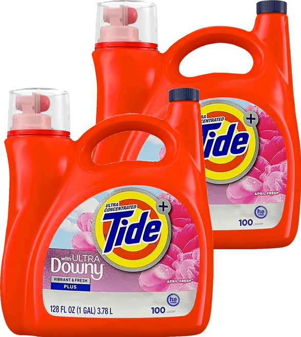 Tide 超濃縮he高效能洗衣精 添加Downy柔軟精, 2個, 3.78L