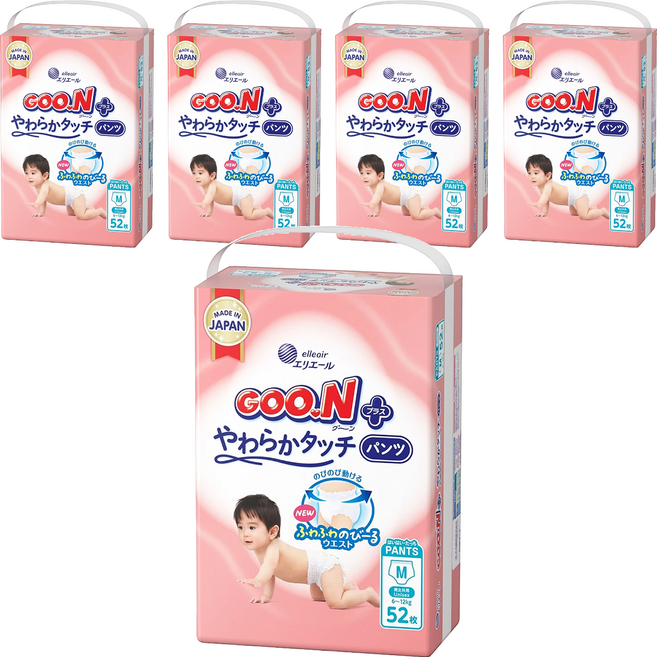 GOO.N 大王 日本境內版 SJ柔觸肌系列褲型尿布 6~12kg, M, 260片