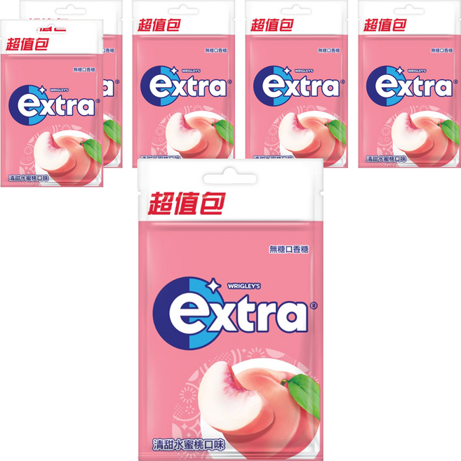 Extra 益齒達 潔淨無糖口香糖 清甜水蜜桃, 62g, 6個