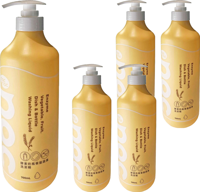 nac nac 酵素奶瓶餐盤蔬果洗潔精, 5個, 700ml