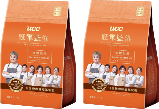 ucc 冠軍監修咖啡豆 蜜柑堅果, 225g, 2個