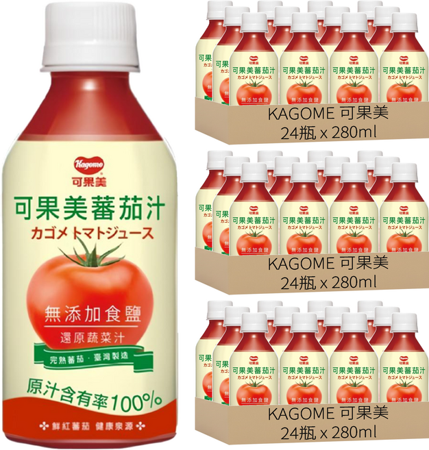 KAGOME 可果美 蕃茄汁 無鹽, 280ml, 72瓶