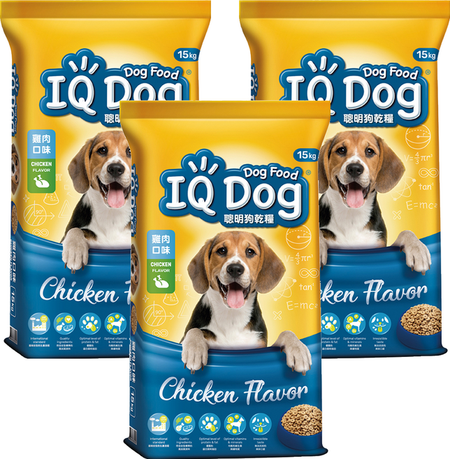 IQ Dog 聰明狗 成犬 乾糧, 雞肉口味, 15kg, 3袋