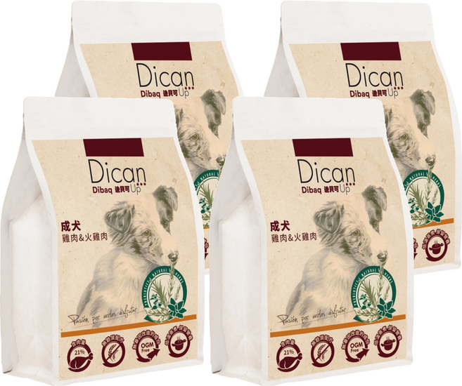 Dibaq Dican Up 烘培益生 犬糧 成犬 雞肉 + 火雞肉, 1kg, 4個, 玉米 + 雞肉 + 火雞肉