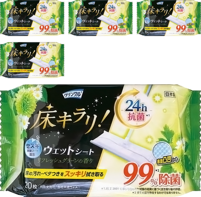 Life-do.Plus 地板清潔濕紙巾20枚入綠-清新草香 20枚入, 5入