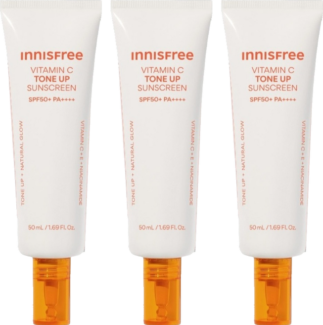 INNISFREE 台灣公司貨 維他命C亮白潤色防曬霜 SPF50+ PA++++, 3個, 50ml