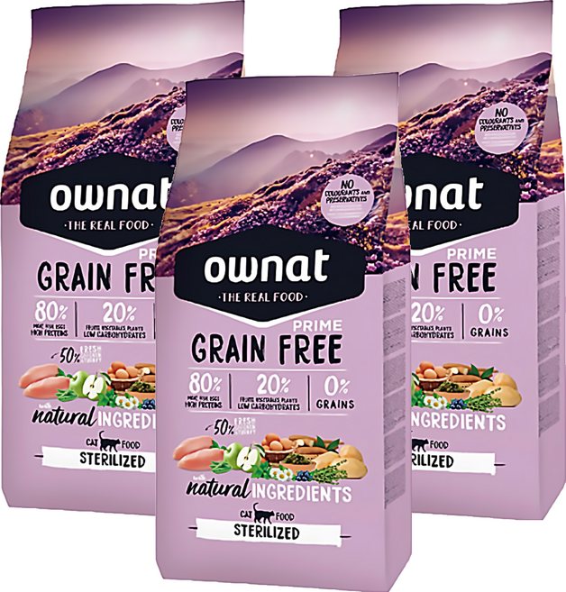 ownat 歐娜特 無穀全天然配方 化毛挑嘴 室內貓 乾飼料, 放牧雞肉 + 火雞肉, 1kg, 3袋