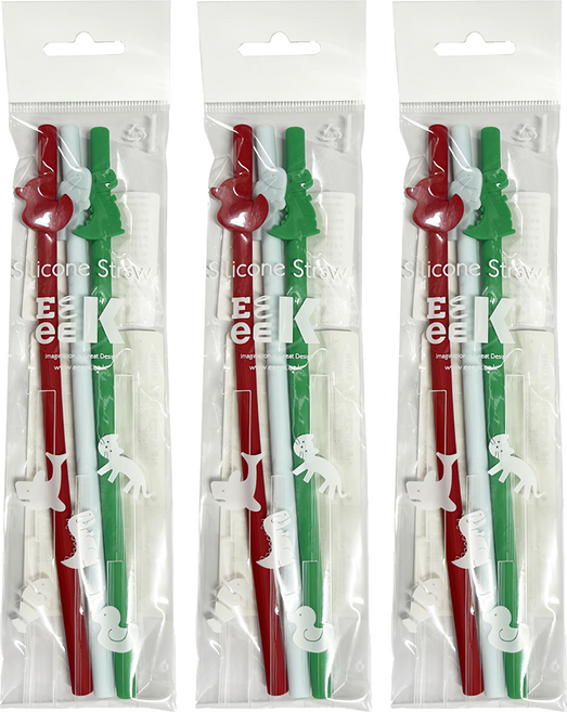 EEeEK 艾克 矽膠造型吸管 鴨子+恐龍+小丑魚, 3入, 3組