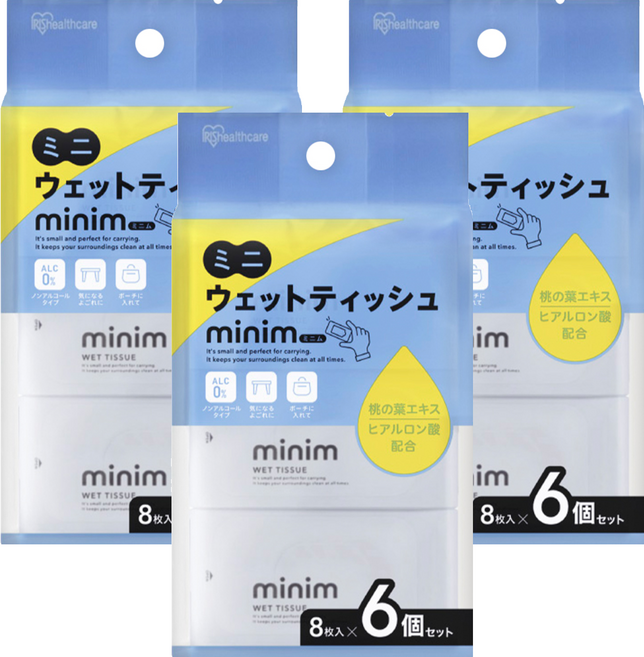 IRIS OHYAMA 愛麗思歐雅瑪 minim迷你款濕紙巾 PWT-6PN 8張, 3套, 6個裝, 8g