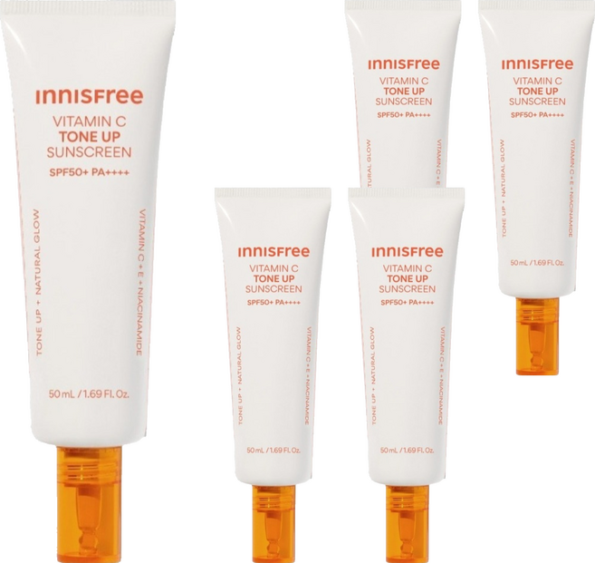 INNISFREE 台灣公司貨 維他命C亮白潤色防曬霜 SPF50+ PA++++, 5個, 50ml
