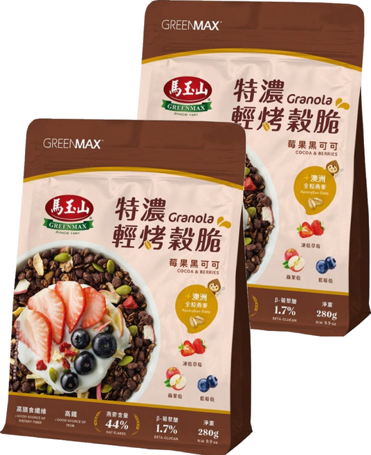 馬玉山 特濃輕烤穀脆 莓果黑可可, 280g, 2個