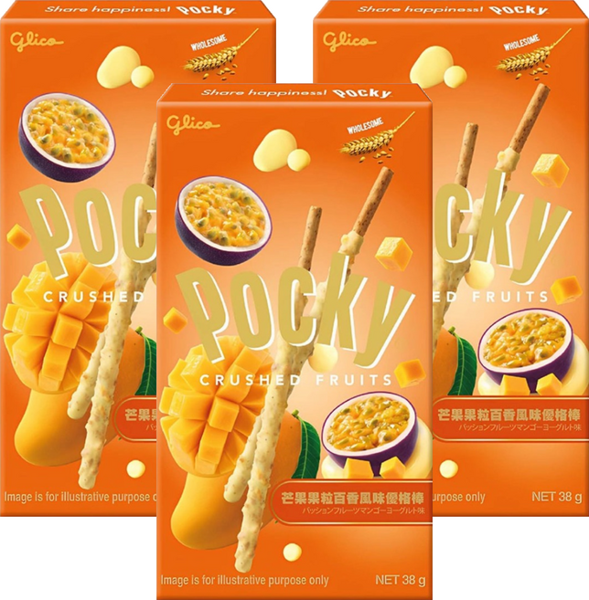 glico 格力高 Pocky 百奇 芒果果粒百香風味優格棒, 38g, 3盒