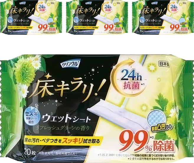 Life-do.Plus 地板清潔濕紙巾20枚入綠-清新草香 20枚入, 4入