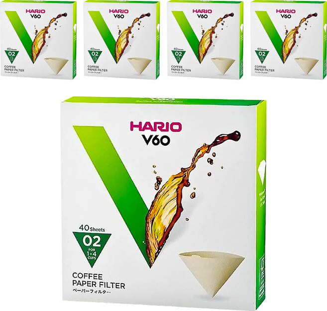 HARIO 好璃奧 V60無漂白02濾紙 VCF-02-40M 1~4杯, 40張, 5盒