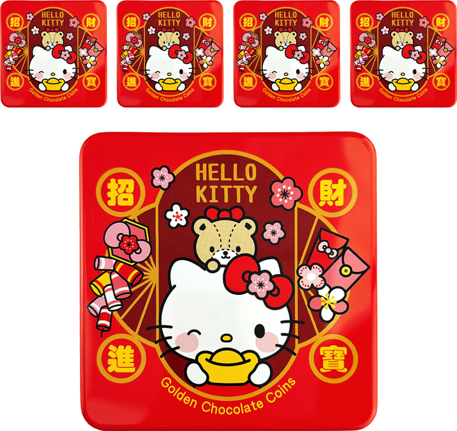 AMANDIER 雅蒙蒂 Hello Kitty招財進寶金幣巧克力風味糖, 39g, 5個