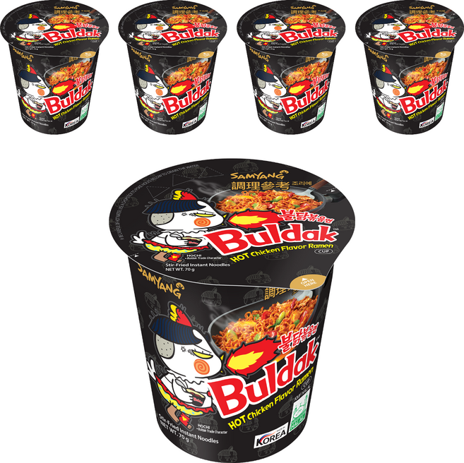 Buldak Ramen 三養火辣雞肉風味鐵板炒麵杯裝 70g, 5個