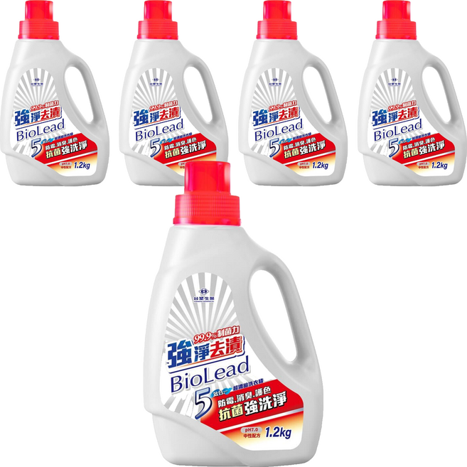 台塑生醫 BioLead 強淨去漬洗衣精瓶裝, 1.2kg, 1入, 5瓶