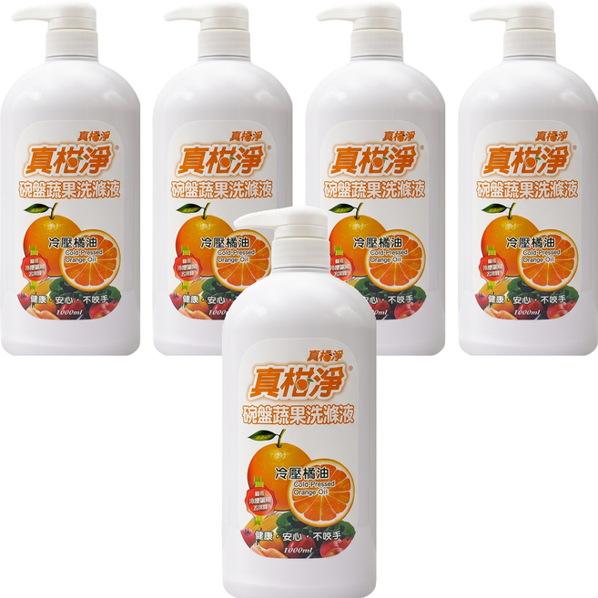 真柑淨 冷壓橘油碗盤蔬果洗潔液, 5個, 1L