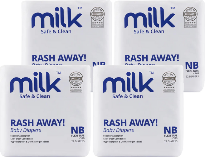 milk 鎖水芯牛奶黏貼型尿布 0~5kg, 88片, NB