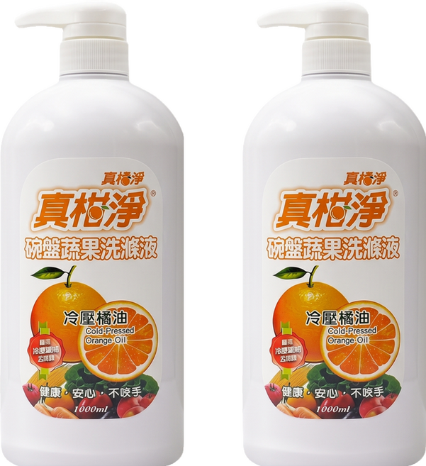 真柑淨 冷壓橘油碗盤蔬果洗潔液, 2個, 1L