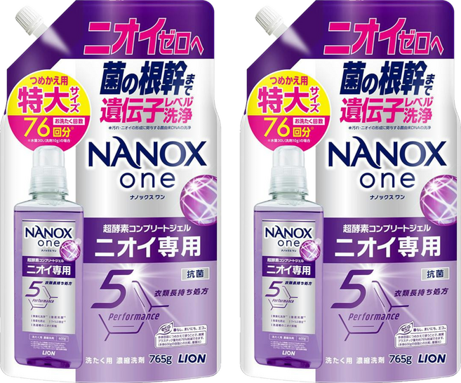 LION 獅王 NANOX one 奈米樂 超濃縮抗菌洗衣精 補充包, 2包, 765g