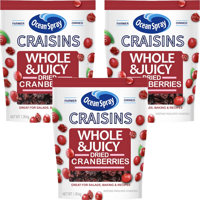 Ocean Spray 優鮮沛 全果蔓越莓乾, 1.36kg, 3包