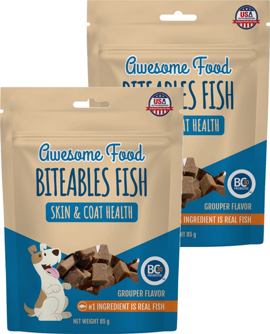 BITEABLES FISH 益口鮮 犬用益生菌皮毛保健魚丁, 85g, 2包, 石斑魚風味