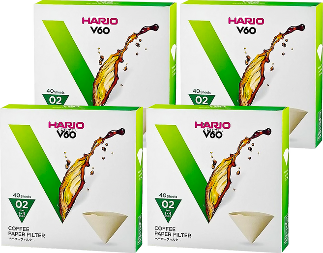 HARIO 好璃奧 V60無漂白02濾紙 VCF-02-40M 1~4杯, 40張, 4盒