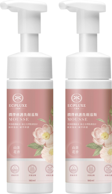 ECOLUXE 艾蔻斯 潤澤修護洗顏慕斯 山茶花香, 2個, 180ml