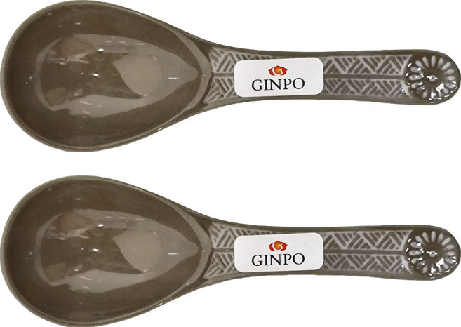 GINPO 銀峯 陶器 萬古燒花三島湯匙 小(14.5cm), 灰色, 湯匙, 2支