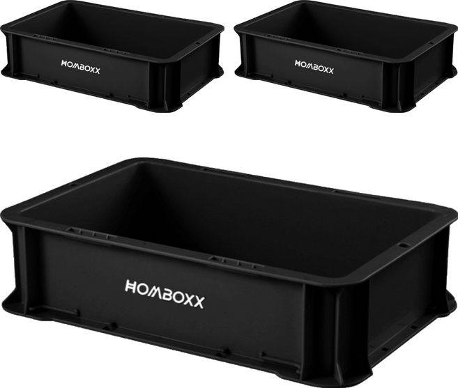 HOMBOXX 粗曠風可疊加耐重收納箱 不含蓋, 曜石黑, 3個
