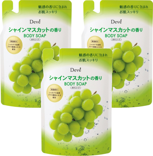 KUMANO 熊野油脂 DEVE 陽光玫瑰葡萄 香氛沐浴乳 補充包, 3個, 350ml