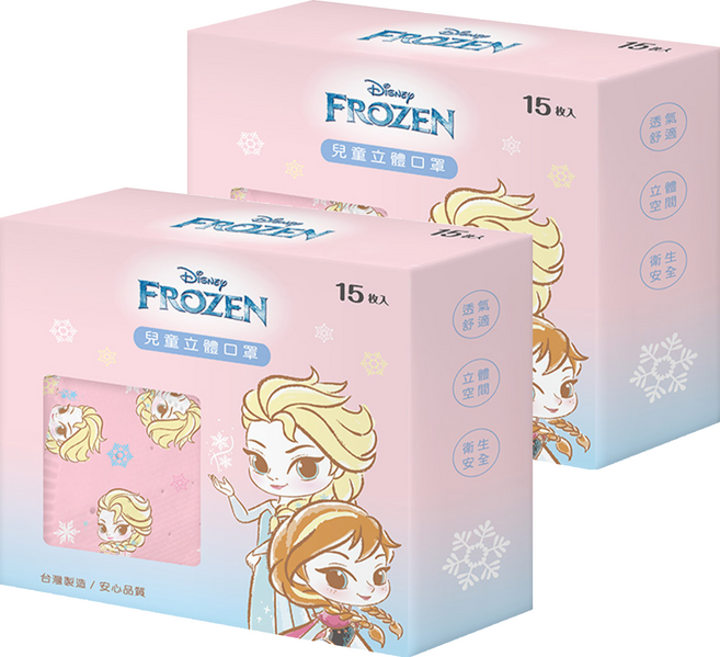 ONEDER 旺達棉品 冰雪奇緣系列兒童立體口罩 滿版, 混和顏色, 2個, 15片