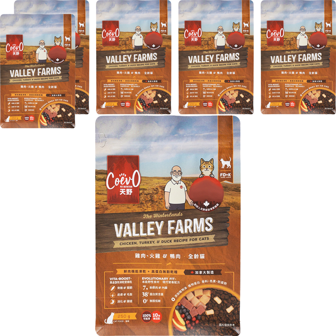 CoevO 天野 山谷農場功能凍乾 鮮肉無穀糧 全齡貓, 250g, 6個, 雞肉 +火雞肉 + 鴨肉