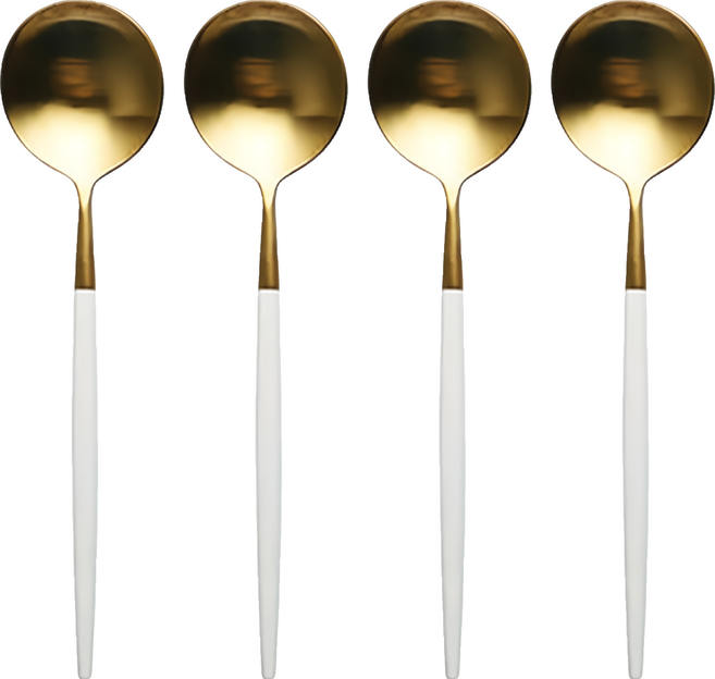 葡萄牙風 304不鏽鋼 白金 甜品勺, 白金色, 4支