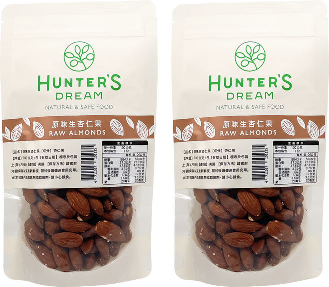 HUNTER'S DREAM 獵人谷之夢 無調味低溫烘烤杏仁果, 2包, 100g
