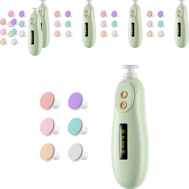 OhBabyLying 讓寶寶躺躺 電動磨甲器 附打磨頭7顆, 粉綠色, 6組