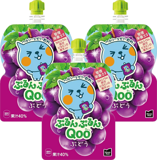 Qoo 吸管果凍 葡萄味, 125g, 3個