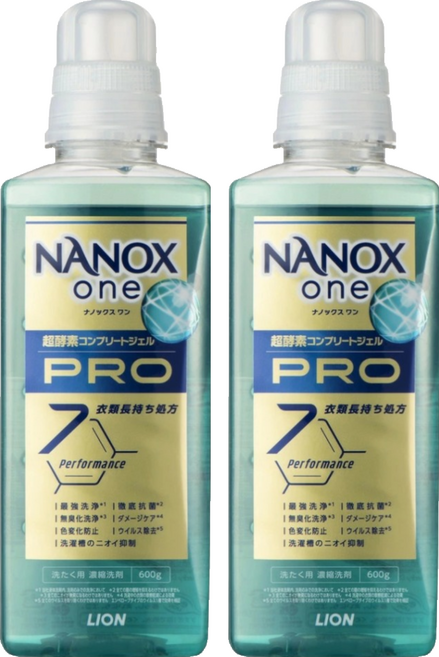 LION 獅王 NANOX one 奈米樂 PRO 加強洗淨抗菌除臭洗衣精, 600g, 2瓶
