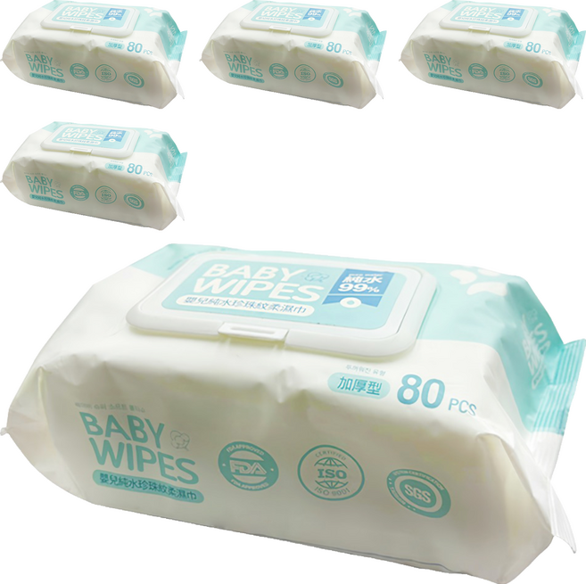 FAmILyLIFE 生活 嬰兒純水珍珠紋柔濕巾 掀蓋式, 5個, 80張, 50g