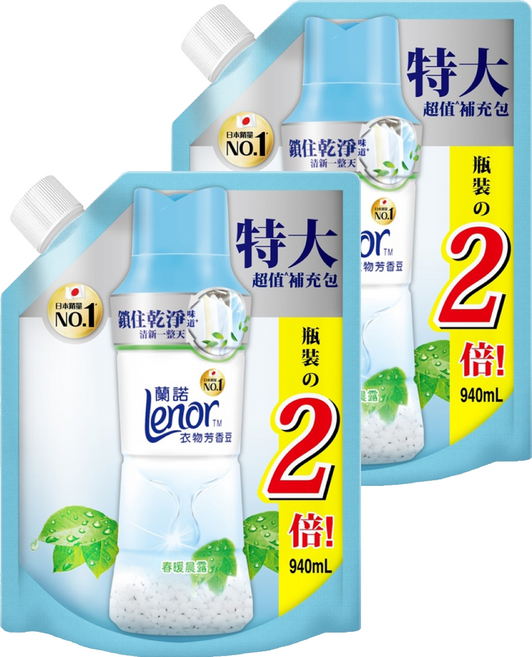Lenor 蘭諾 衣物芳香豆 春暖晨露 補充包, 2個, 940ml